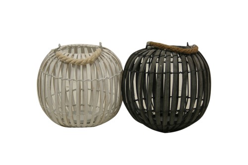 Lanternes rondes en osier gris et blanc