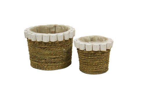 Jardinière en corde et bois