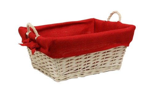Cesta blanca con tela roja