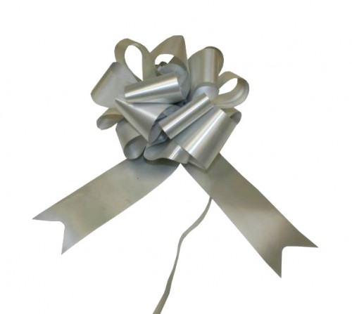 Matte silver self-assembling bow