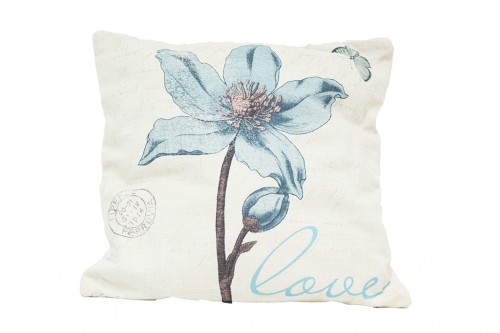 coussin fleuri bleuté