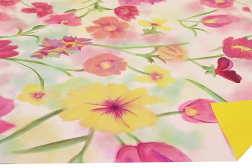 Rollo doble cara contraste amarillo /flores pintadas 70*50 mt.