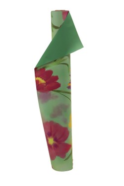 Rollo doble cara contraste verde/ flores pintadas. 70*50 mt.