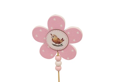 Pin flor rosa con pajarito  - 50 unidades