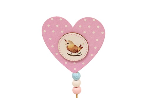 Pin corazon rosa con pajarito  - 50 unidades