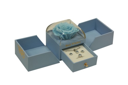 Cajita rosa preservada azul claro joyero sorpresa