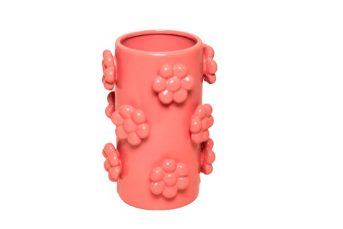 Macetero cerámica relieve floral alto