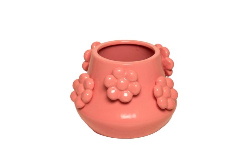 Macetero cerámica relieve floral redondeado