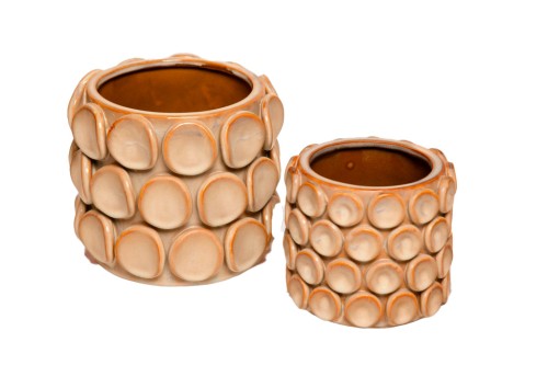 Macetero cerámica relieve circular s/2