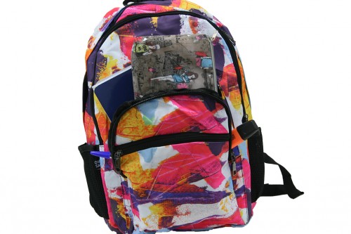 Green and pink floral backpack